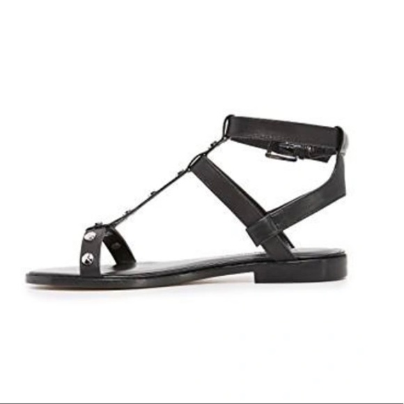 Rebecca Minkoff sandy black leather silver metal stud gladiator T strap sandals - Picture 2 of 10